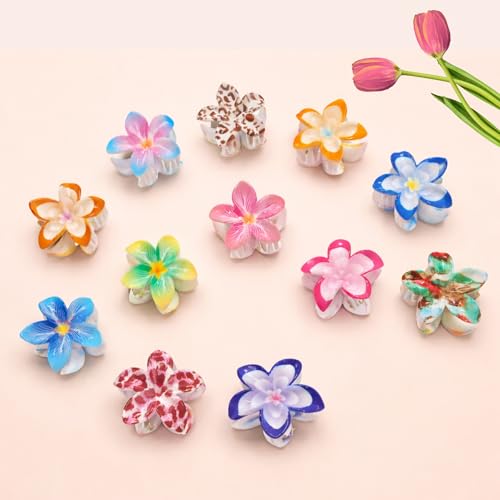 Image of Cerrito 6 Pcs Small Flower Hair Claw Clips for Women & Girls - Colorful Durable Nonslip Clamps with Strong Hold for Thick & Thin Hair, Neutral Mini Hair Accessories for Everyday Styling (Multicolor)