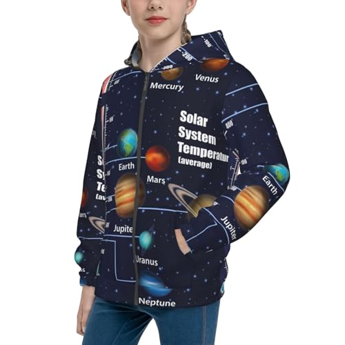 Solar System Temperatures Diagram Kids Pullover Hoodies Boys Zip Up Sweatshirts Girls Athletic Clothes with Pocket