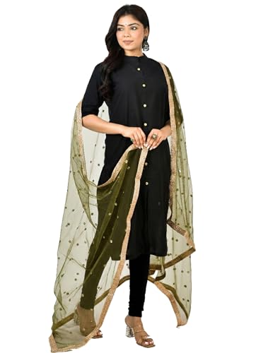 Image of YOUTHQUAKE Women's Net Embroidered Full Size Dupatta With 4 Side Golden Lace