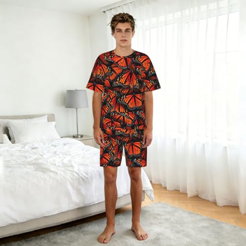 Pijama de dos piezas premium para hombre conjunto de descanso suave estampado mariposas 3