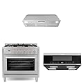 COSMO 3-Piece Kitchen Appliance Packages, 36" Insert Range Hood with Soft Touch Controls, 36" Gas Range with 5 Burners and 30" Slim Over the Range Microwave