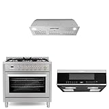 COSMO 3-Piece Kitchen Appliance Packages, 36" Insert Range Hood with Soft Touch Controls, 36" Gas Range with 5 Burners and 30" Slim Over the Range Microwave