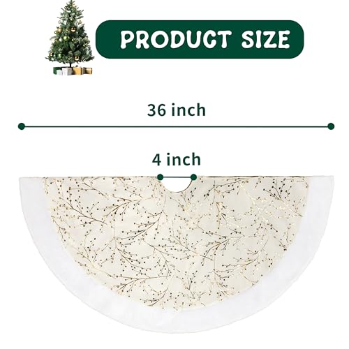 SYITCUN Christmas Tree Skirt, 36 Inch White and Gold Tree Skirt, Faux Fur Xmas Tree Skirt for 3 to 6 Ft Christmas Trees, Thicker Plush Christmas Tree Decorations by SYITCUN - Image 2