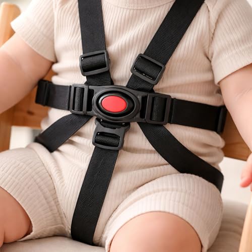 Hochstuhl Sicherheitsgurt, 1 Set, in Schwarz, kompatibel mit Hauck, Stokke Tripp Trapp, Roba, mitwachsender Kinderschutzgurt, 5 Punkt Gurtsystem Kinderhochstuhl, Kindersicherheitsgurt Stuhl Baby Tisch