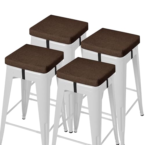 Image of AddGrace Anti-Slip Bar Stool Cushions Square Bar Stool Seat Cushions with Ties Set of 4 Small Square Chair Pads with Machine Washable Cover 12 inchX12 inchX2 inch (Coffee)