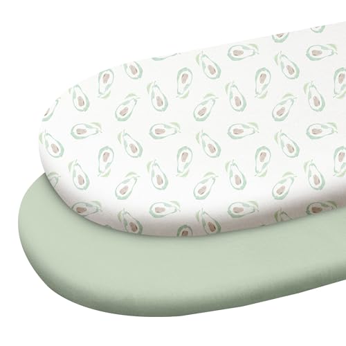 Image of Gllquen Baby Organic Cotton Bassinet Sheets (33 inchx17 inch) 2-Pack Green Avocado | 100% Cotton Bassinet Mattress Sheets, Compatible with Halo, Graco, Baby Delight. Soft, universal fitted for girls boys unisex
