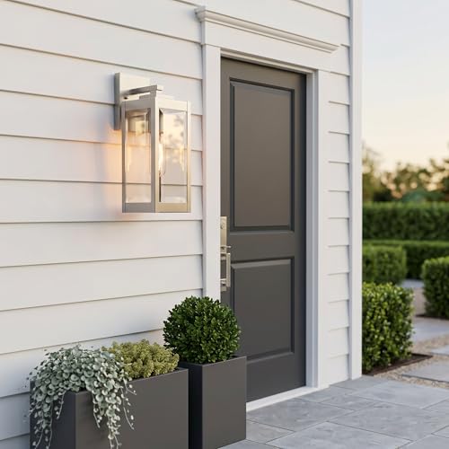 Image of Quoizel Westover 14 inch Outdoor Wall Lantern, Stainless Steel | 1-Light, Clear Beveled Glass, E26 Base, ETL Wet Rated