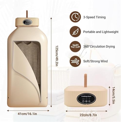 مجفف ملابس قابل للطي 600 واط، الة تجفيف كهربائية صغيرة محمولة مع لوحة رقمية ومؤقت، مجفف صغير متعدد الوظائف للمنزل والملابس الداخلية والجوارب والسيارات الترفيهية والسكن الجامعي والسفر والشقة (ابيض)