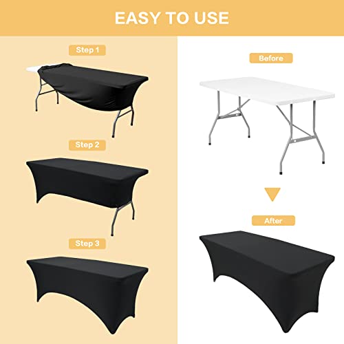 Zdada 8Ft Spandex Table Covers - 2 Packs Fitted Stretch Table Cover For Folding Rectangle Table Polyester Tablecloth For Banquet, Event, Wedding, Party (Black) #TOP2