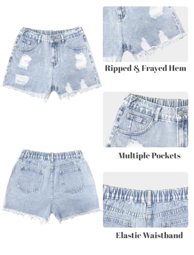 Image of oyyniis Jean Shorts for Teen Girls Ripped Raw Hem High Waist Straight Leg Cute Summer Y2K Denim Shorts 13Y-16Y