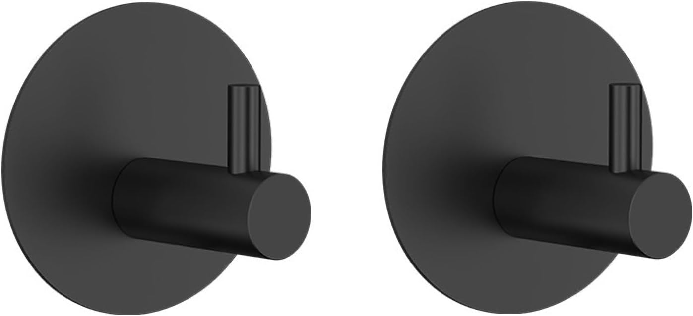 Wall Hook，Door Hook, Coat Hooks 2Pcs Multi-Style 304 Stainless Steel Sticky Hook Kitchen Bathroom Toilet Coat Hook Towel Hook E Style Black(Silver)