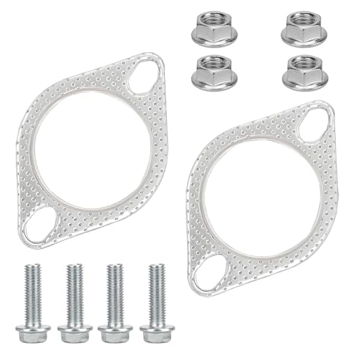 2 Pcs Car Exhaust Gasket, 2.5 Inch Exhaust Pipe Flange Gasket with 4 Bolts and 4 Nuts Engine Exhaust Manifold Gasket Catalyst Converter Gasket for Connecting Car Exhaust Pipe