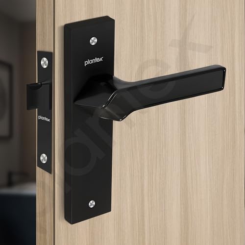Image of Plantex Heavy Duty Bathroom Door Lock - Mortise 8 Inch Keyless Plate Handle Set for Home /Bathroom /Store Room /Balcony /Office with Baby Latch (8133-DC-Black & Z-Black)