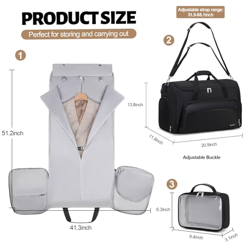 Garment Duffle Bags for Travel, Convertible Garment Bag for Men Women, Carry On Duffle Bag Backpack with Shoe Compartment & Toiletry Bag, 4 in 1 Hanging Suitcase Suit Travel Bags (Black)2