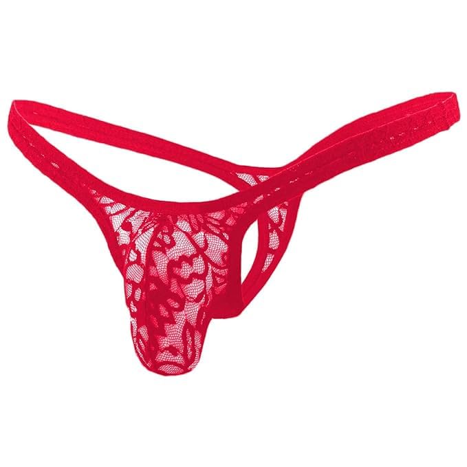 Men’s Sexy Lace Thong Trunk Underwear for Men | Transparent Mesh G-String Bikini Briefs | Soft Stretch Low Rise Pouch Lingerie (in, Alpha, 2XL, Red)-picture-39