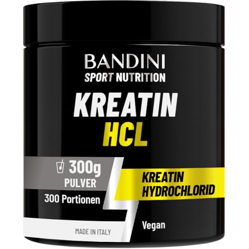 Bandini® Kreatin HCL Pulver 300 g – Sehr starker und intensiver Geschmack, aber 100% REIN – NICHT EINNEHMEN, wenn Sie empfindlich auf den sauren Geschmack reagieren – Kreatin-Hydrochlorid für Sport