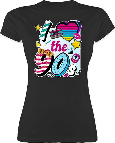 Shirt Damen - Sprüche Statement - I Love The 90s - L - Schwarz - 90iger...