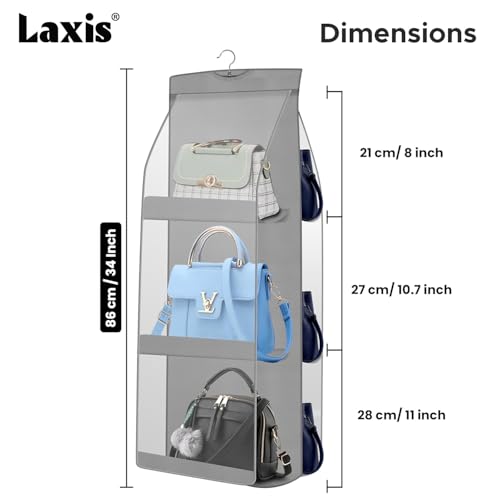 Image of LAXIS 3 Pockets Handbag Organizer for Closet, Purse Organizer Hanging Closet, Bag Organizer Purse Organizer, Handbag Organizer for Wardrobe, Hanging Bag Storage Organizer Holder (Grey)