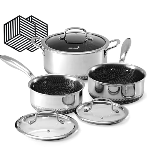 Image of Hybrid Nonstick Pot Set,pot,1.5+2 QT sauce pan,5 QT Stock Pot with Glass Lid