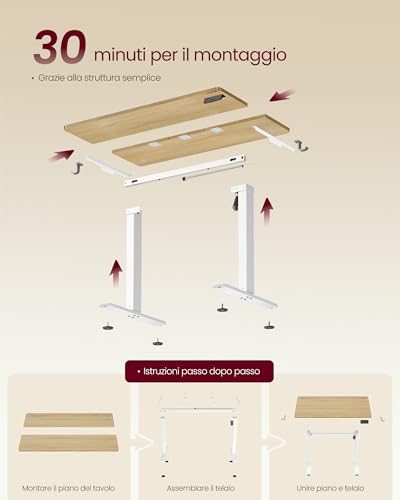 Vasagle Scrivania Regolabile In Altezza Elettrica, Scrivania Per Computer, Promemoria Per Sedentarietà, Funzione Memoria Con 4 Altezze, Per Ufficio, 100 X 60 Cm, Rovere Dorato LSD310YA03 - 7
