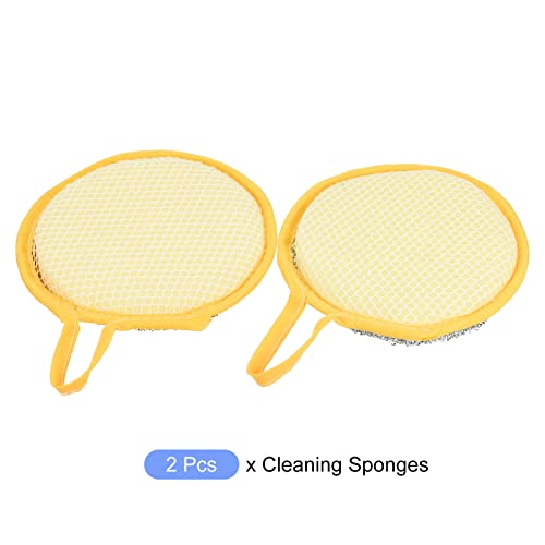 Image of METALLIXITY Round Scrubber Sponge (12 x 2cm /4.7 inch x 0.8 inch) 2pcs, Cleaning Sponge Non Scratch Round Scouring Pad Cleaner - for Cleaning, Dish, Pans, Pots, Yellow