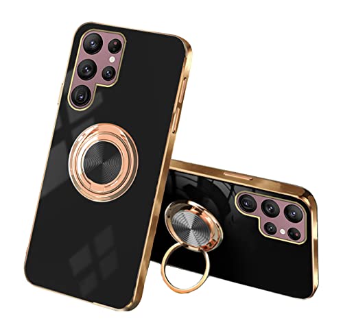 Compatible avec Coque Samsung S22 Ultra, Samsung Galaxy S22 Ultra 5G Case Antichoc, Silicone Protection Placage Etui Magnetique 360 Degrés Support De Voiture Housse (Samsung S22 Ultra, Noir) Cover