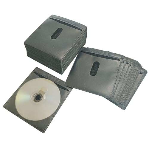 HAPLIVES CD/DVD/BluRay Sleeves,Double-Sided Clear Refill Plastic Sleeve for CD and DVD Storage Binders with Drop-Proof Closure,100 Pack (New Black)