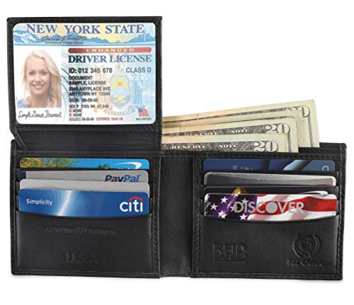 F&L Classic Rfid Blocking Mens Bi-Fold Style Cowhide Leather Steel Chain Wallet, Texas Black #TOP2