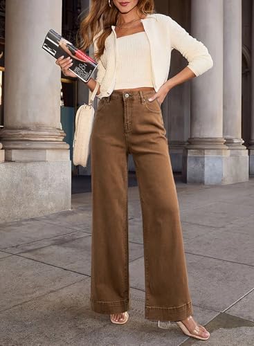 Image of Dokotoo Women's Casual High Waisted Jeans Stretch Wide Leg Loose Denim Pant