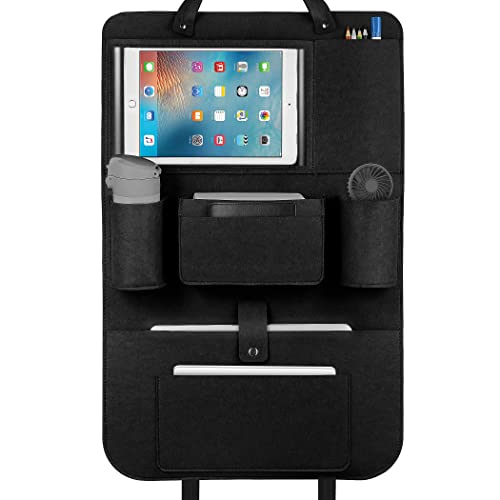 LUCMO Organizador para asiento trasero de coche, organizador con almacenamiento para tablet/teléfono, impermeable, multifuncional, con muchos bolsillos, color negro Cover