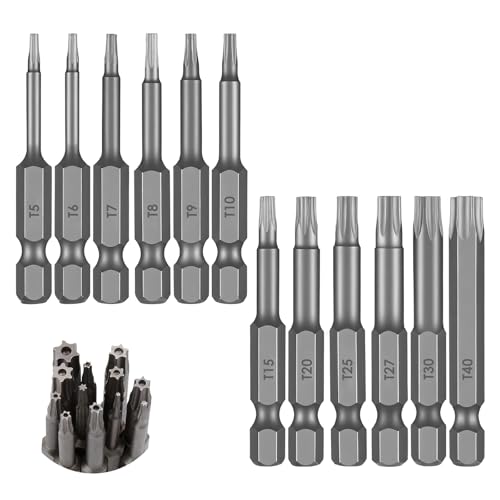 12 Pièces Embouts de Tournevis Torx 6 Pans, Embout de Sécurité Torx Magnétique 1/4 Pouce, Tournevis Étoile de Sécurité Magnétique BST T5 T6 T7 T8 T9 T10 T15 T20...