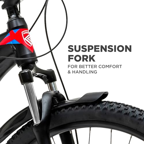 Image of KROSS Haste 27.5T Unisex Matt Black Multispeed (Shimano 24-Speed) MTB | Alloy Frame with Dual Disc Brakes and Front Suspension Fork | Ideal for 15+ Years (Red)