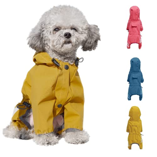 Waterproof Puppy Dog Raincoats With Hood For Puppy Small Medium Dogs, Waterproof Dog Rain Coat Jacket With Reflective Strap And Leash Hole, Easy To Put On & Off Poncho (Small, Yellow) #TOP4