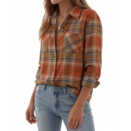 Flannel Shirt Women Plaid Lightweight Button Down Long Sleeve Work Blouse - image 4