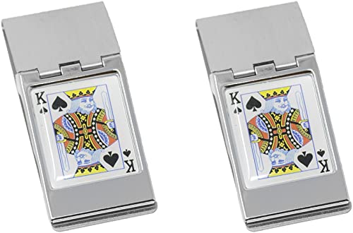 Set of 2 Playing Card Themed Chrome-Plated Hinged Stainless Steel Money Clips