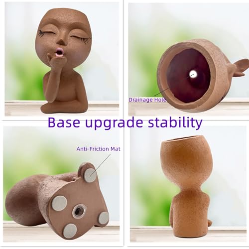 EylbKey Brown Resin Handcrafted Cute Flower Pot, Suitable for Indoor and Outdoor Use, with Drain Hole and Anti-Friction Pads