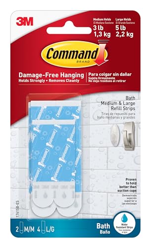 Command Bath Water-Resistant Adhesive Refill Strips, Re-Hang Medium and Large Bath Hooks or Caddies, 2-Medium, 4-Large - image 1
