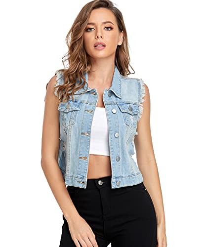 Chaleco de mezclilla sin mangas para mujer MISS MOLY talla XS con bolsillos en el pecho