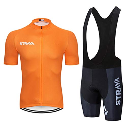 LDLXDR Maillots de Ciclismo para Hombre- Pantalones Cortos con Tirantes de Ciclismo de Verano con Forro de Gel 9D de Manga Corta,Orange-2,S Cover