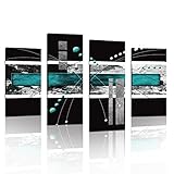 YPY Large Black Teal Canvas Wall Art - 4 Panels Modern Abstract Picture Set for Home Decoration - Contemporary Painting Artwork Ready to Hang Living Room Bedroom W48 x H36