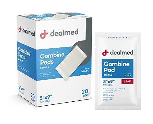 Dealmed Abdominal Combine Pads 5x9 (20-Pack) Sterile Individually Wrapped ABD Pads Absorbent Non Adherent for Wound Care Drainage First Aid 20/Box (1 Pack)