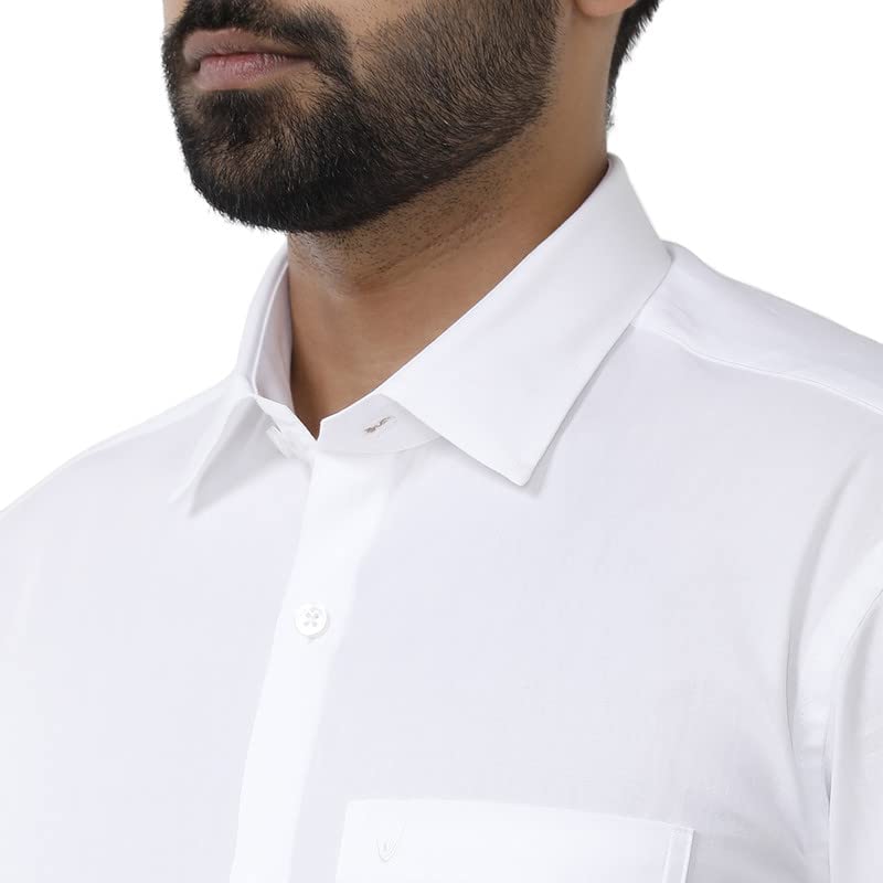UATHAYAM Amster Cotton Half Sleeve Solid Trending White Formal Shirt for Men Pack of 1, Slim Fit, 40 2