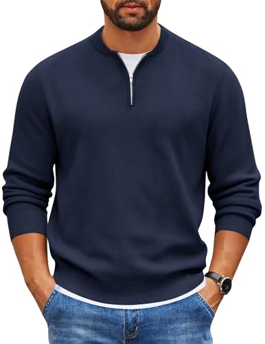COOFANDY Mens Quarter Zip Pullover Knit Sweater