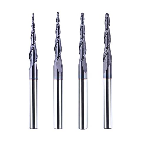 SpeTool 4Pcs/Pack R0.25~1.0 Tip 4 mm Tapered End Mill Ball Nose Carbide CNC Cutter For Carving Engraving Cover