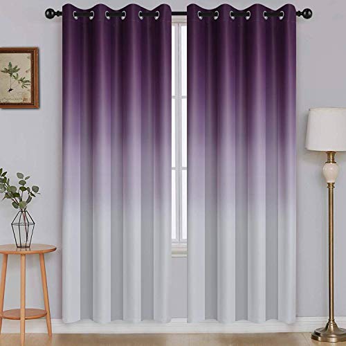 Image of SimpleHome Purple to Grey White Ombre Room Darkening Curtains 72 Inch | Curtains for Living Room,Light Blocking Thick Thermal Insulated Grommet Window Curtains Drapes for Bedroom, 2 Panels,52Wx72L