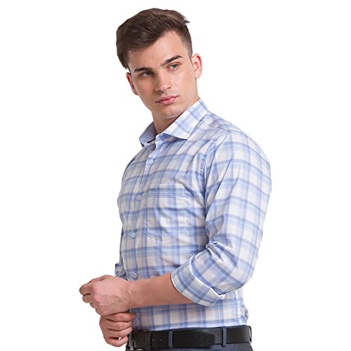 Image of Park Avenue Men's Cotton Blend Checks Pattern Slim Fit Cut Away Collar Full Sleeve Casual Shirt