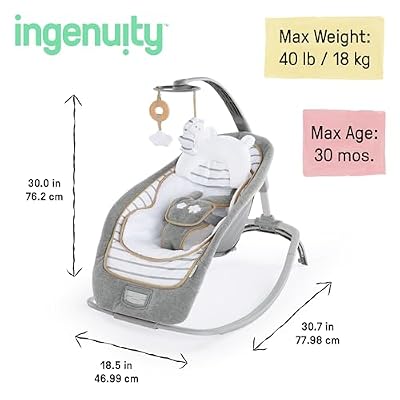 Ingenuity Boutique Collection Plush Modern Baby Rocker & Stationary Seat with Vibrations, Easy Fold, 0-30 Months Up to 40 lbs (Bella Teddy)