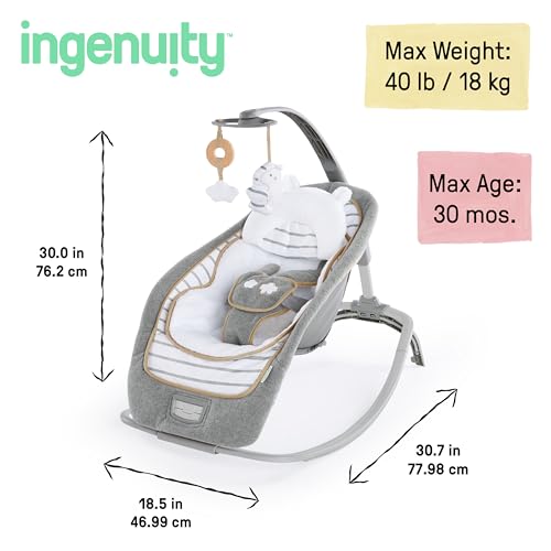 Ingenuity Boutique Collection Plush Modern Baby Rocker & Stationary Seat with Vibrations, Easy Fold, 0-30 Months Up to 40 lbs (Bella Teddy) - image 6