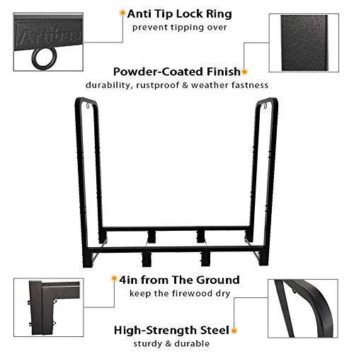 Artibear 4Ft Outdoor Firewood Rack, Upgraded Adjustable Heavy Duty Logs Stand Stacker Holder For Fireplace - Metal Lumber Storage Carrier Organizer, Bright Black #TOP2