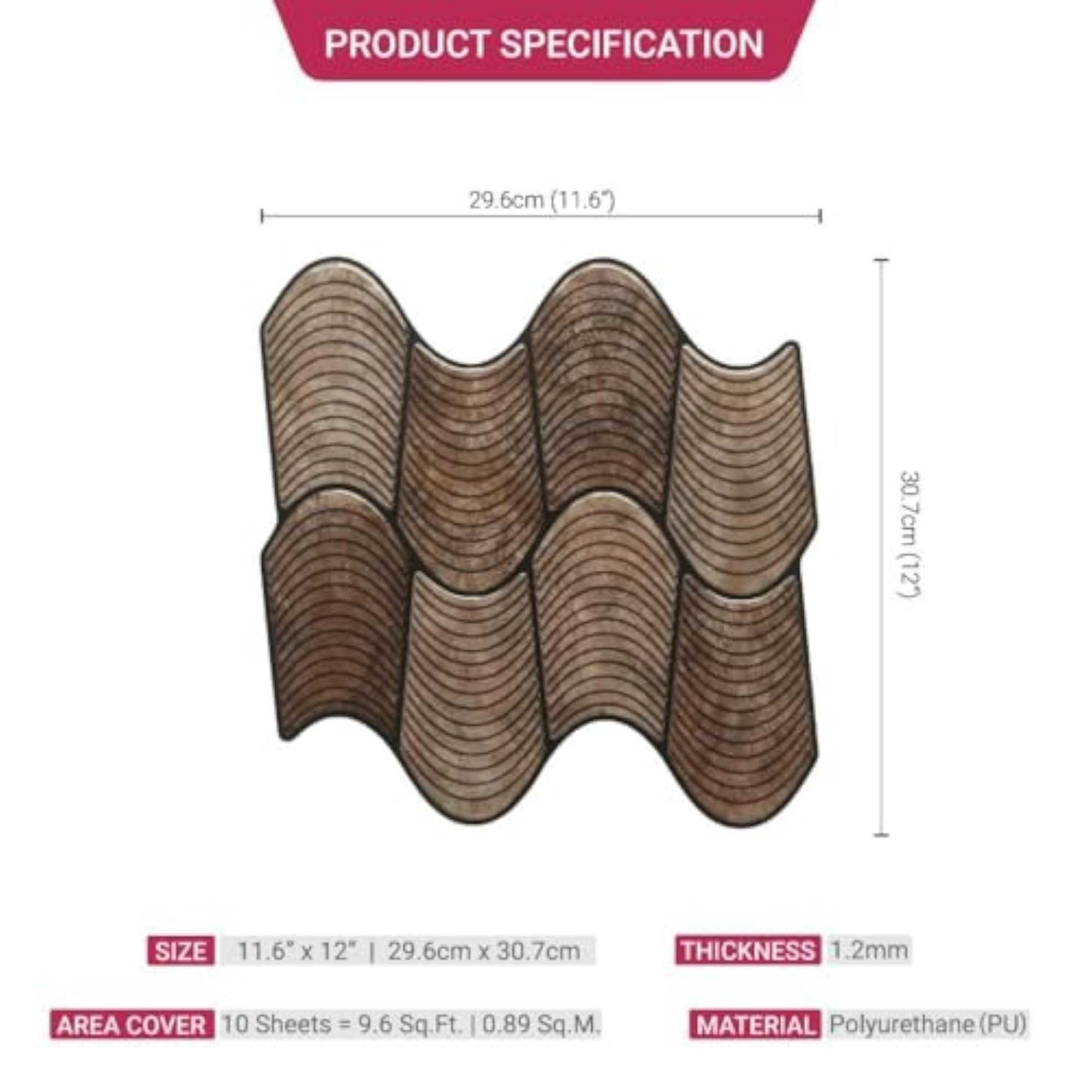 3D Wavy Brown Peel & Stick Tiles, Easy DIY Adhesive Backsplash
